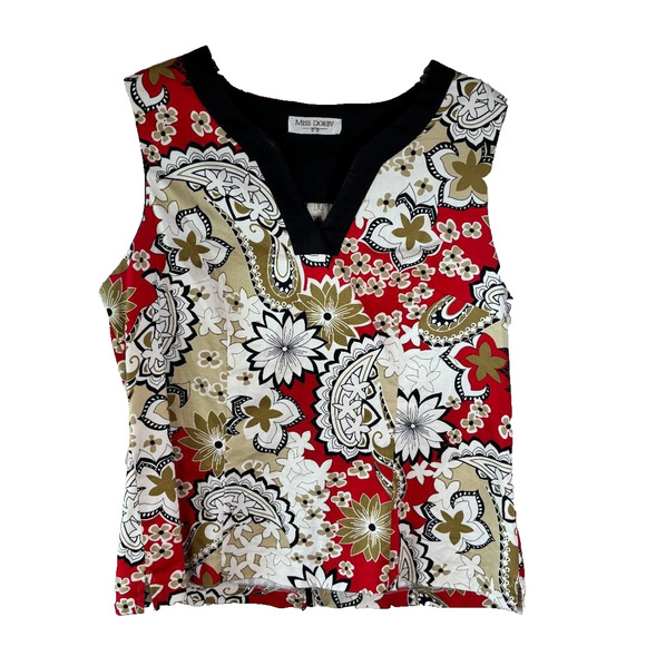 Miss Dorby Stretch Top Size 10 Floral Green and Black Sleeveless No size tag - Picture 1 of 10